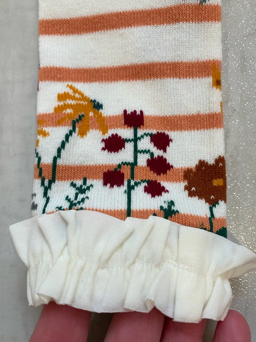 NWT RuffleButts Cider Stripe Butterfly and Flowers Ruffle Footless Tights 6-12M